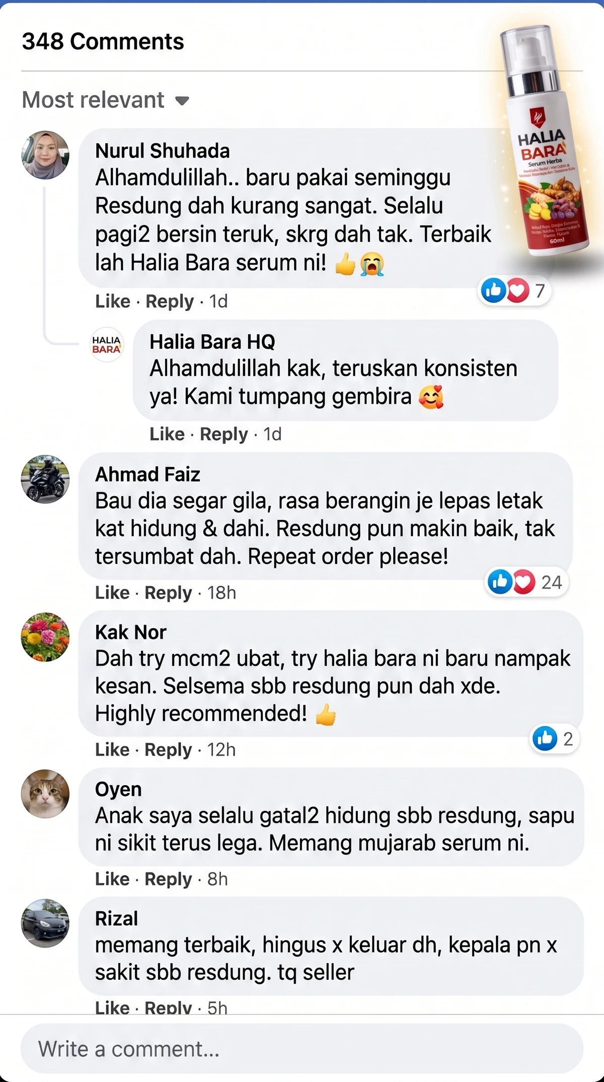 Screenshot komen Facebook pengguna Halia Bara 1