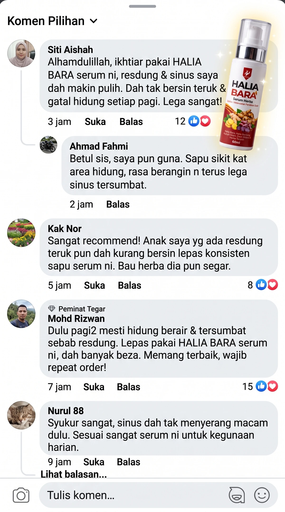 Screenshot komen Facebook pengguna Halia Bara 2